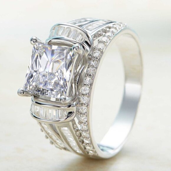 ▶Gorgeous Square CZ Princess Cut Trendy Engagement/Wedding Ring, K989 - Picture 2 of 6